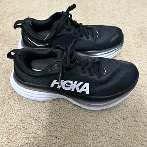 HOKA Bondi 8 Running Shoes in Black/White Size 7.5
